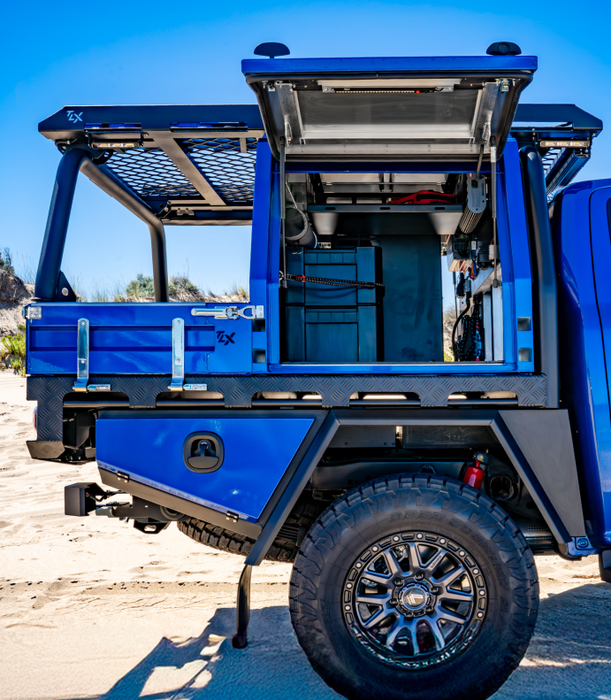 inside blue canopy